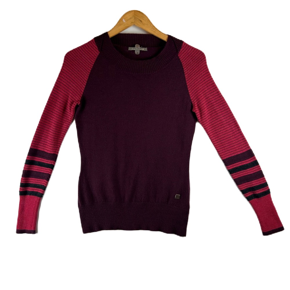 Smartwool Womens Merino Wool Blend Striped Raglan Sweater Purple Pink S SR292